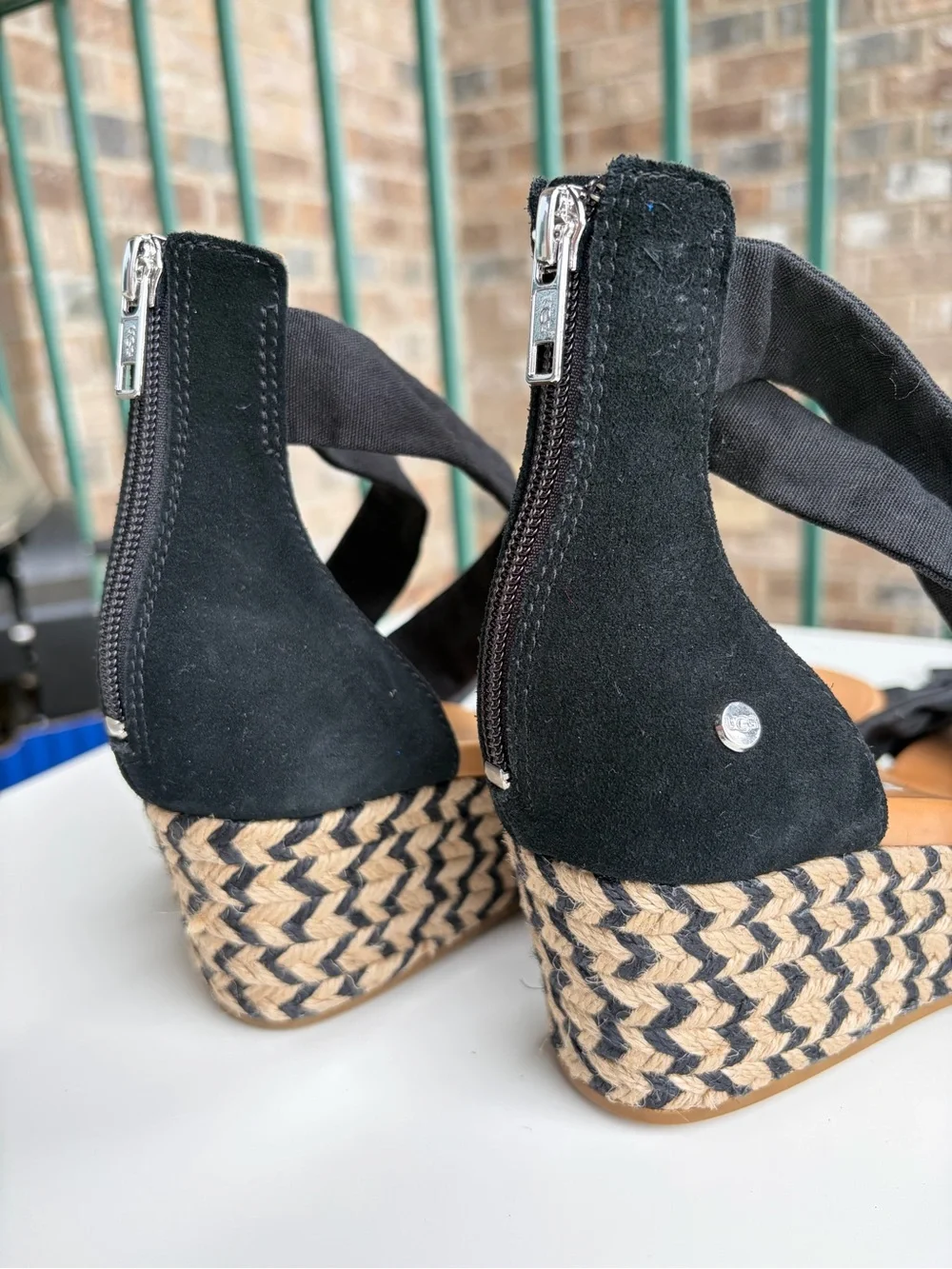 🆕🖤UGG Black Espadrille Wedge Sandals Lace-Up Ankle Tie Platform Shoes Size 8.5 - Picture 8 of 13